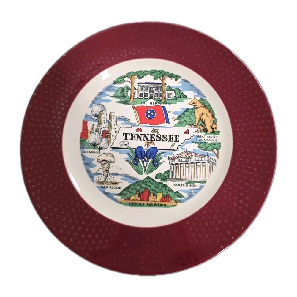 Vintage Caviler Eggshell Tennessee‎ Souvenir Plate 10"  EUC 🏞️🍽️